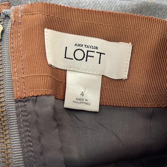 LOFT Womens Gray Wool Pencil Mini Skirt Ribbon Waistband Pleated Front Lined - Picture 3 of 5